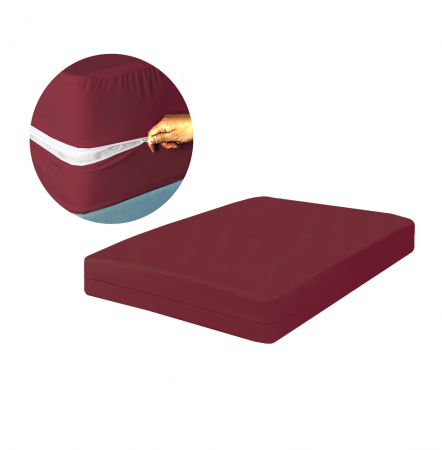 Huse pentru saltele - Husa cu fermoar pentru saltea din bumbac 100% natural, de culoare grena