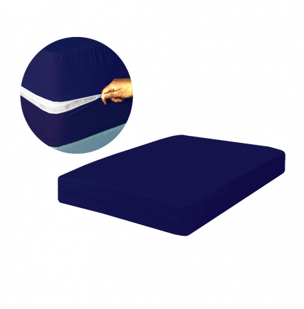 Huse pentru saltele - Husa cu fermoar pentru saltea din bumbac 100% natural, de culoare bleumarin