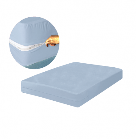 Huse pentru saltele - Husa cu fermoar pentru saltea din bumbac 100% natural, de culoare albastru deschis