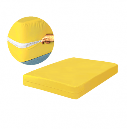 Huse pentru saltele - Husa cu fermoar pentru saltea din bumbac 100% natural, de culoare galben pal