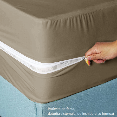 Husa cu fermoar pentru saltea din bumbac 100% natural, de culoare maro [2]