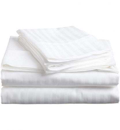 DECORAȚIUNI ȘI TEXTILE CASĂ - Lenjerie pat 2p bumbac damasc dungi late alb – 4 piese ( saltea 140/200)