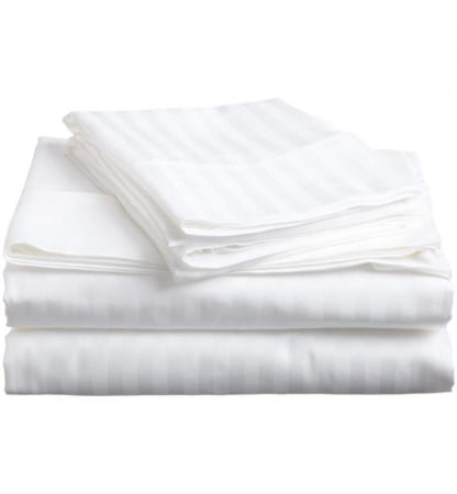 DECORAȚIUNI ȘI TEXTILE CASĂ - Lenjerie pat 2p bumbac damasc dungi late alb – 4 piese ( saltea 160/200)