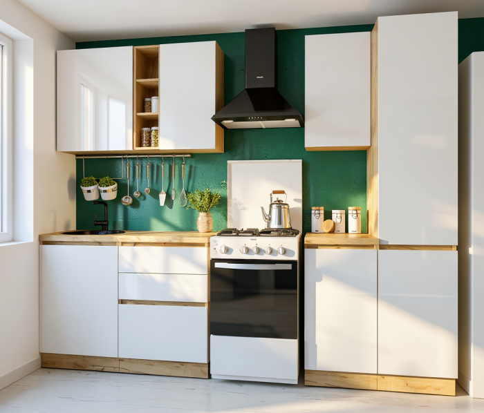 Bucatarie Chelsea  Stejar K003 Alb 200x60x215 cm [2]