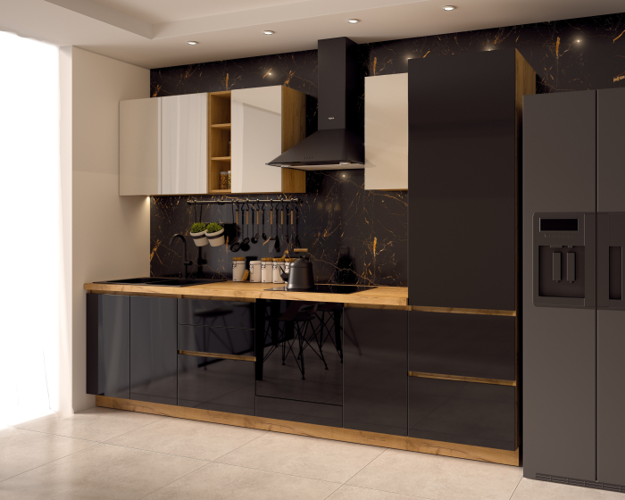 Bucatarie Chelsea Stejar K003  Alb/Negru 300x60x215cm [4]