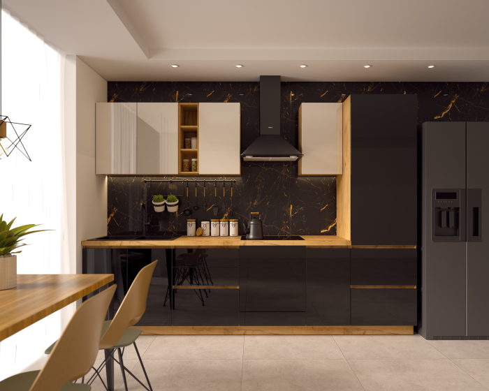 Bucatarie Chelsea Stejar K003  Alb/Negru 300x60x215cm [2]