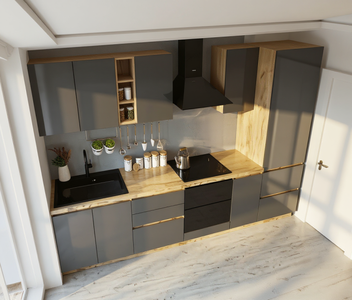 Bucatarie Chelsea  Stejar K003 Antracit 300x60x215 cm [3]