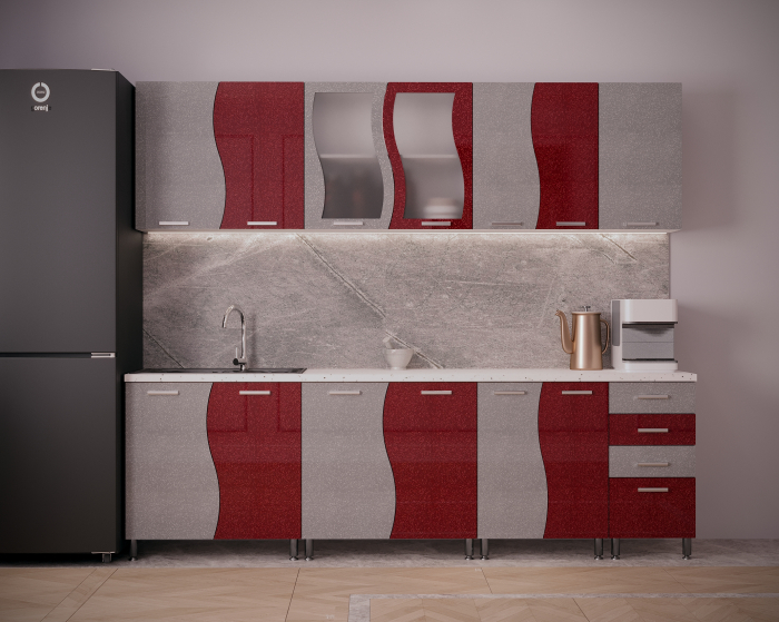 Bucatarie CIP S MDF Rosu Metalizat 2,6m