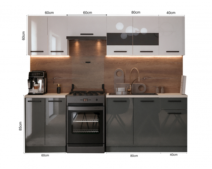 Bucatarie Daria, 240x60x200cm, Alb+Antracit [8]