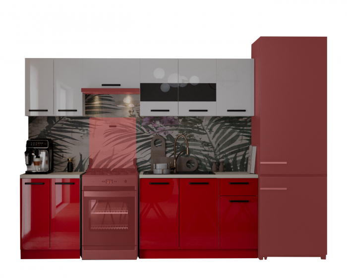 Bucatarie Daria, 240x60x200cm, Alb+Rosu [6]