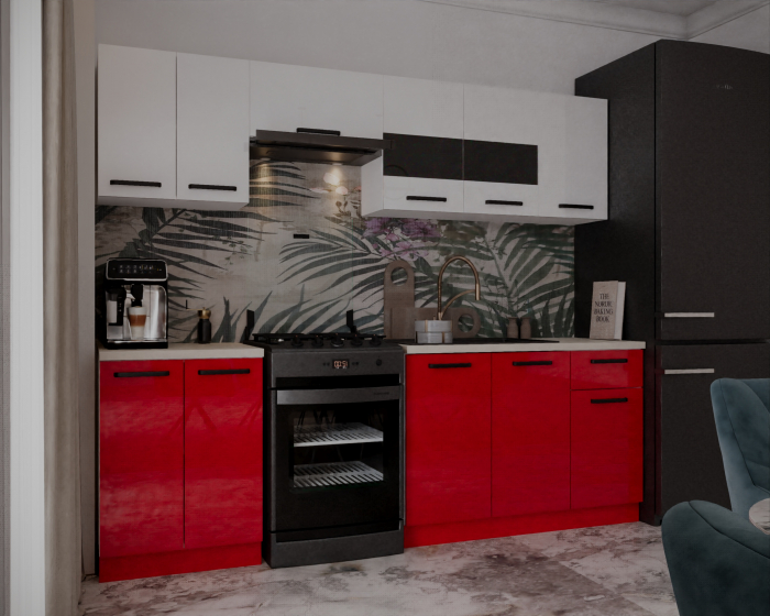 Bucatarie Daria, 240x60x200cm, Alb+Rosu [2]