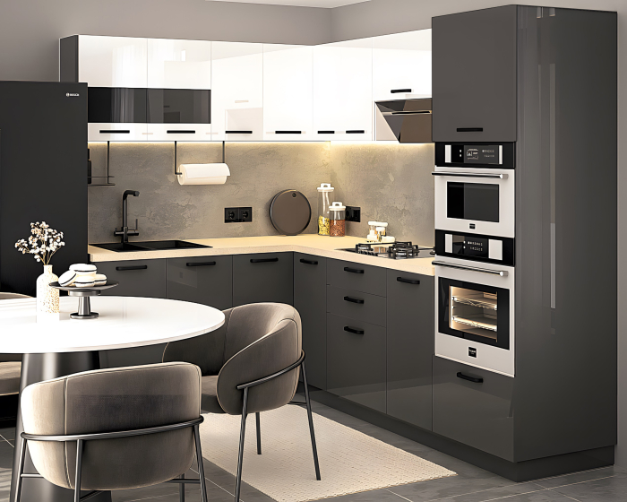 Bucatarie Daria colt V1 Alb+Gri Antracit
