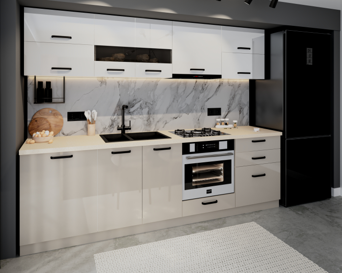 Bucatarie Daria MDF, V1 260x60x200cm, Alb+Cappuccino [3]