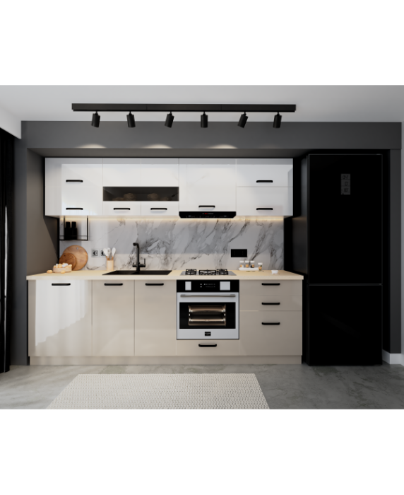 Bucatarie Daria MDF, 260x60x200cm, Alb+Cappuccino