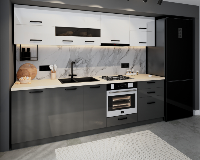 Bucatarie Daria MDF, V1 260x60x200cm, Alb+ Antracit [4]