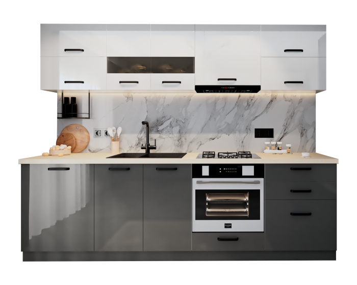 Bucatarie Daria MDF, V1 260x60x200cm, Alb+ Antracit [5]