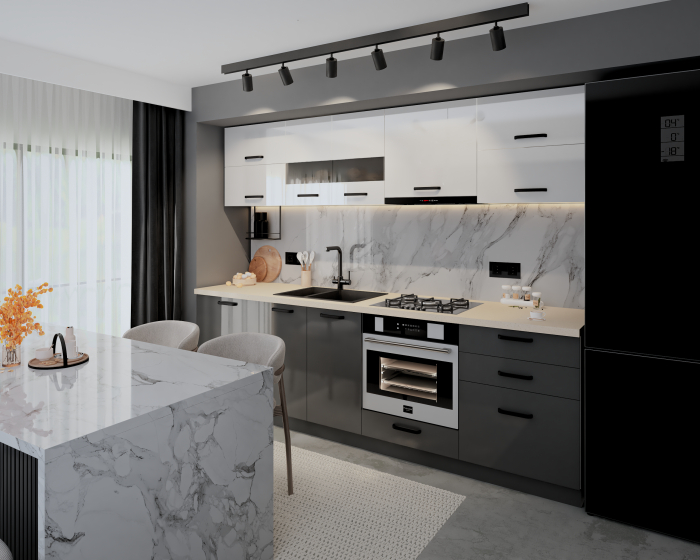 Bucatarie Daria MDF, V1 260x60x200cm, Alb+ Antracit [2]