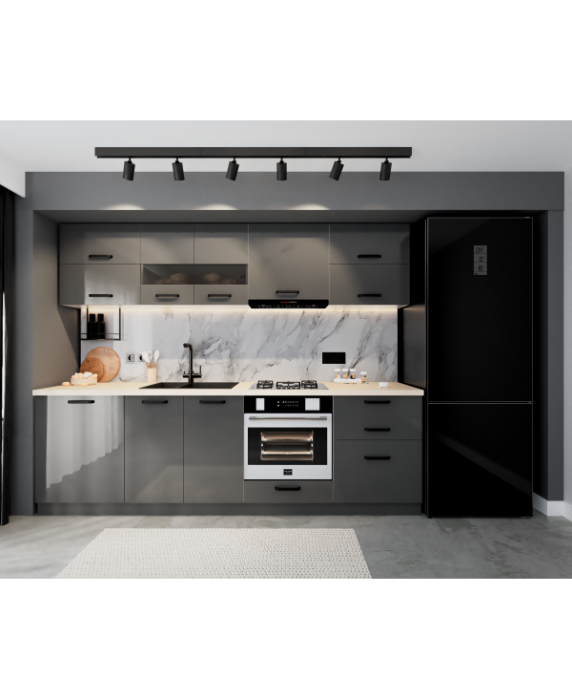 Bucatarie Daria MDF, 260x60x200cm, Gri antracit