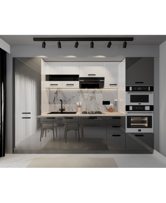 Bucatarie Daria, MDF Alb+Antracit, 303x60x200cm