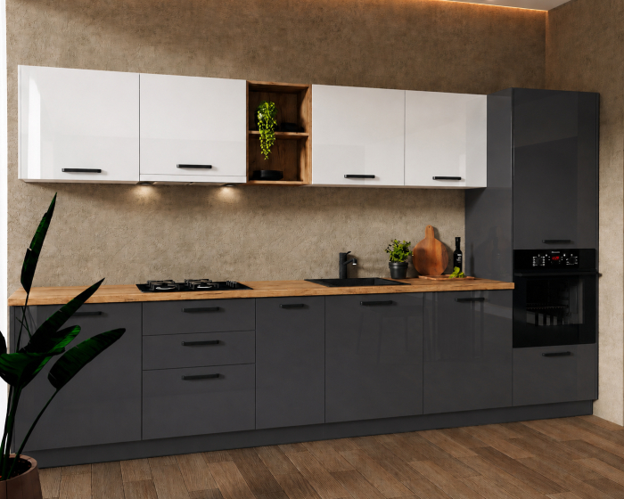 Bucatarie Daria MDF V1 Alb lucios/Antracit 340x60x200cm [2]