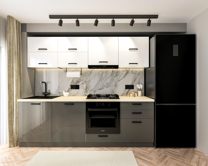Bucatarie Daria V2, 240x60x200cm, Alb+Antracit
