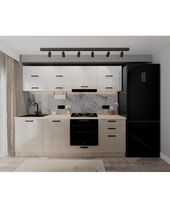 Bucatarie Daria V2, 240x60x200cm, Alb+Cappuccio