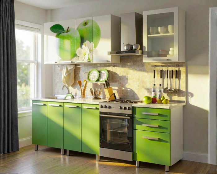 Bucatarie Famp Mar Alb Verde 180x60x200 cm [3]