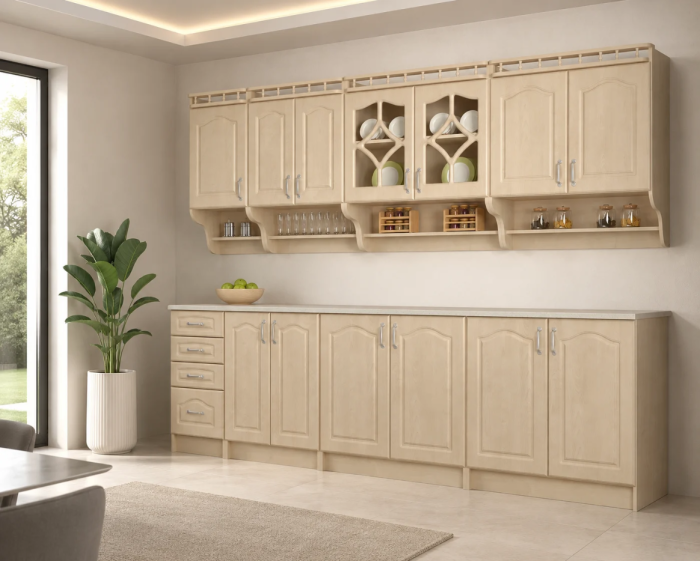 Bucatarie Korona Mebel Mdf  Mesteacan cu blat intreg  260x60x200cm [6]