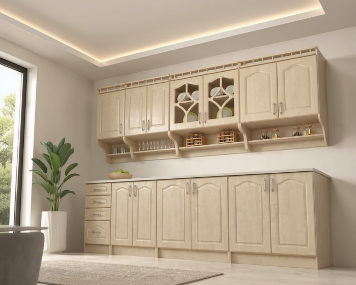 Bucatarie Korona Mebel Mdf  Mesteacan cu blat intreg  260x60x200cm [5]