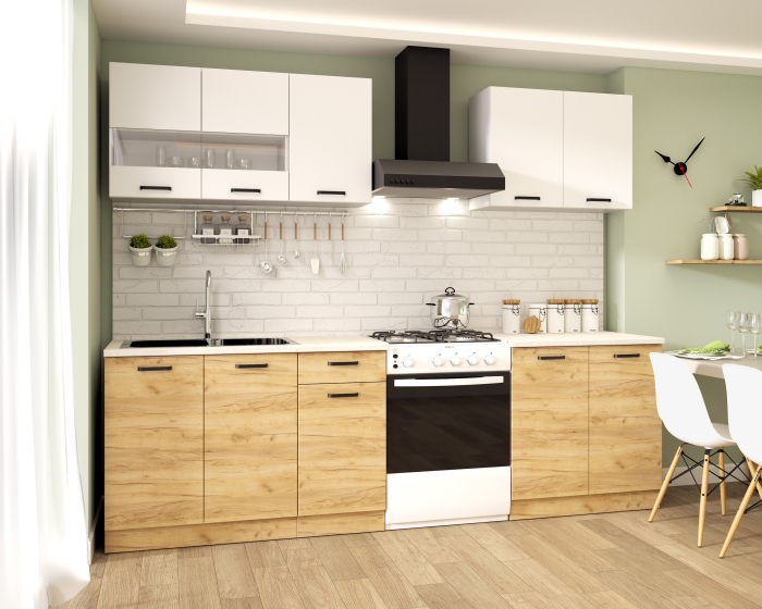 Bucatarie Vio Stejar K003 Alb 200x60x200cm [4]