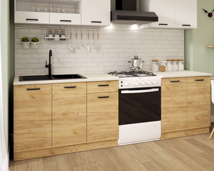 Bucatarie Vio Stejar K003 Alb 200x60x200cm [5]