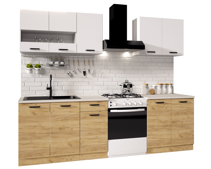 Bucatarie Vio Stejar K003 Alb 200x60x200cm [8]