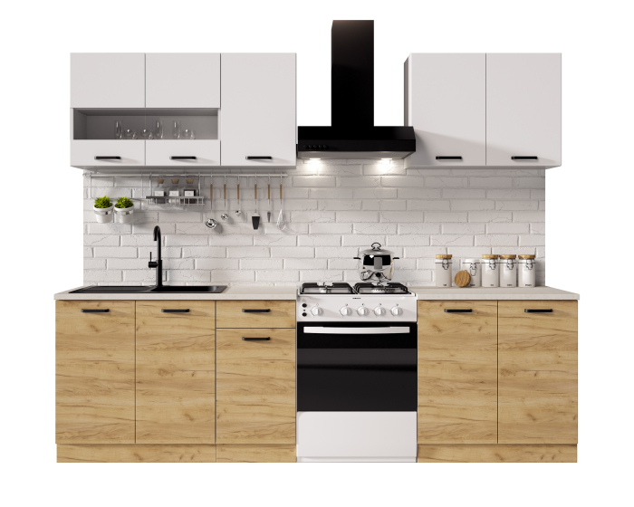 Bucatarie Vio Stejar K003 Alb 200x60x200cm [7]