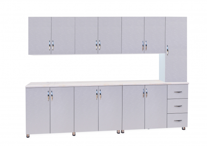 Bucatarie Yustina Alb+Argintiu, 280x43x189cm [9]