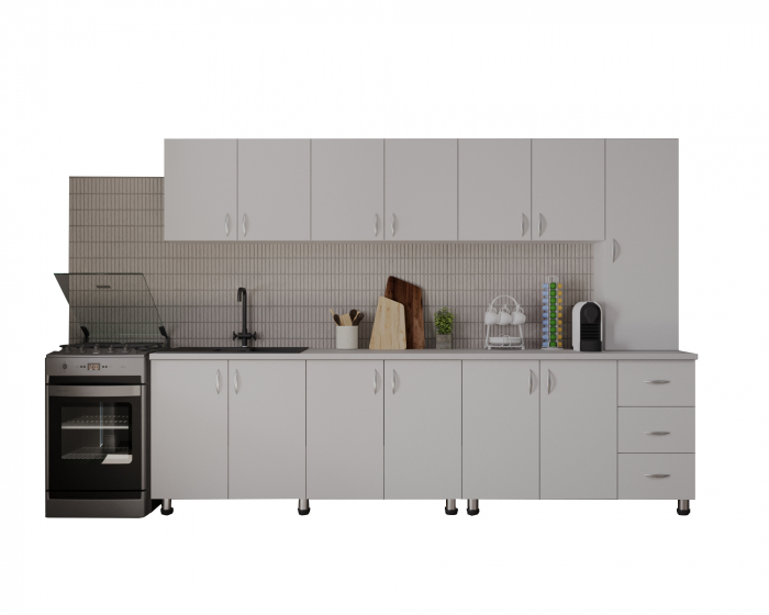 Bucatarie Yustina Alb+Argintiu, 280x43x189cm [11]