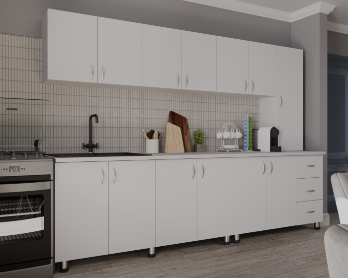 Bucatarie Yustina Alb+Argintiu, 280x43x189cm [2]