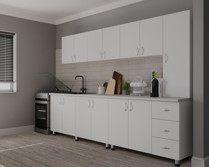 Bucatarie Yustina Alb+Argintiu, 280x43x189cm [4]