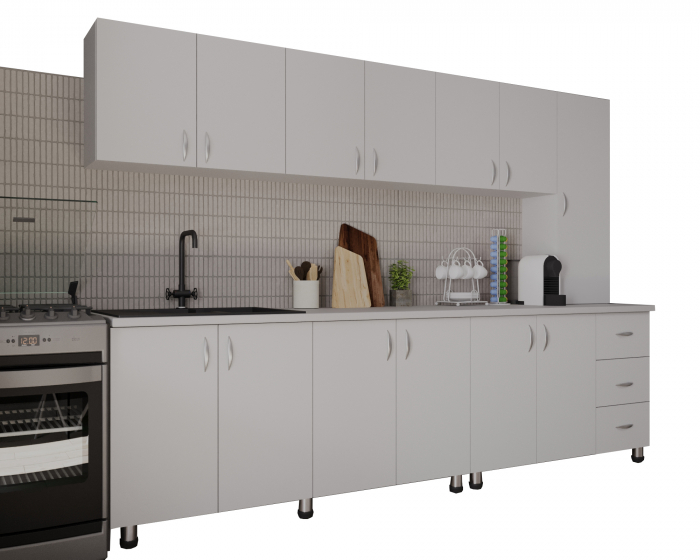 Bucatarie Yustina Alb+Argintiu, 280x43x189cm [10]