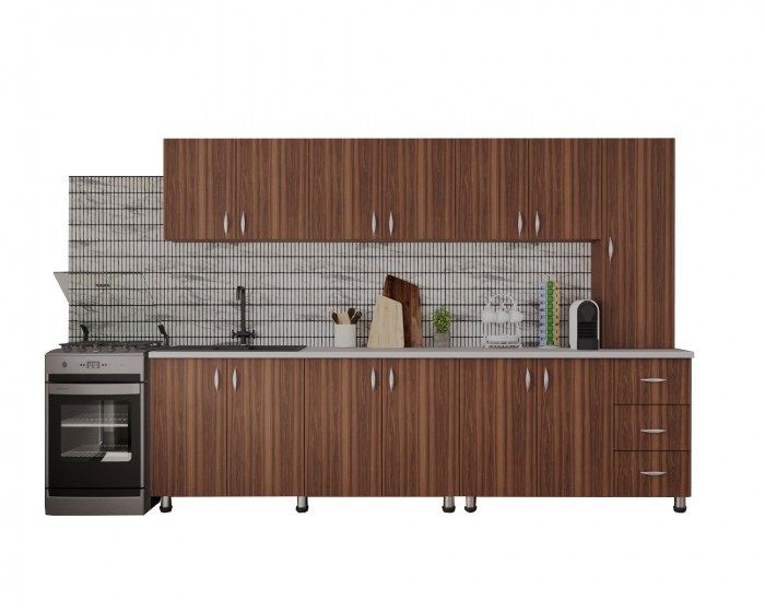 Bucatarie Yustina nuc, 280x43x189cm [5]