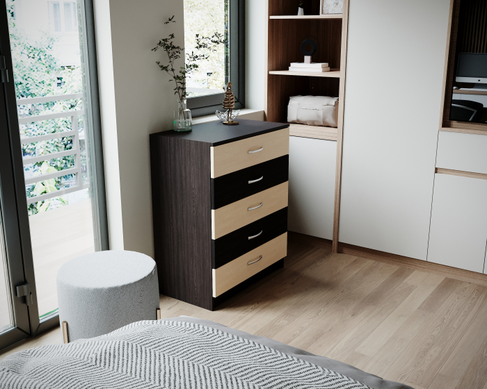 Comoda 5 Sertare Wenge + Mesteacan