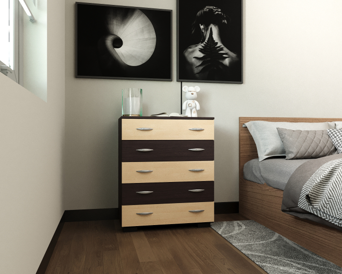 Comoda Alin 5 Sertare Wenge + Mesteacan