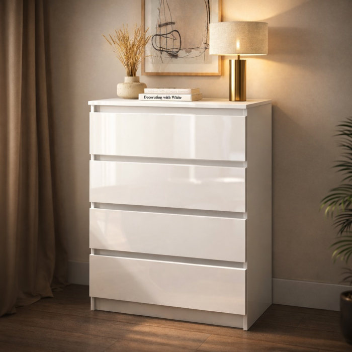 Comoda Aria 4 sertare  Alb 70x40x96 cm [2]