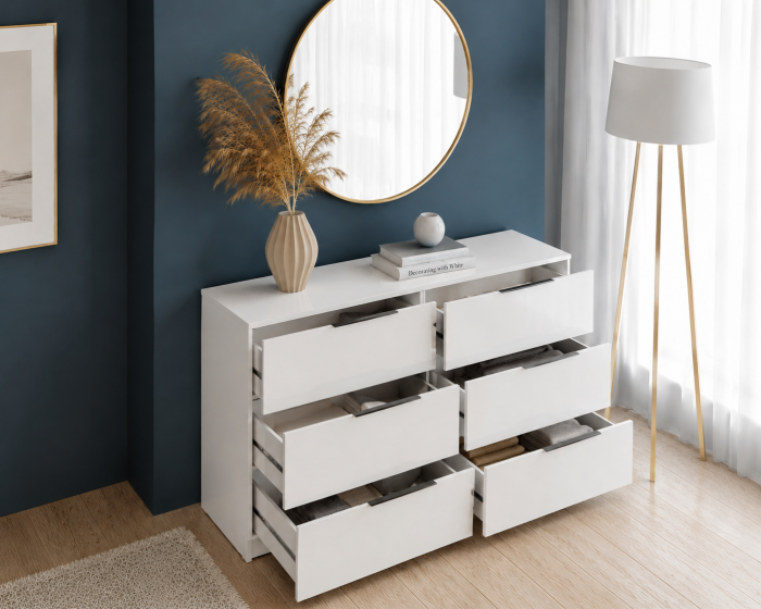 Comoda Prestige 6 Sertare Acril Alb 120x40x77cm [3]