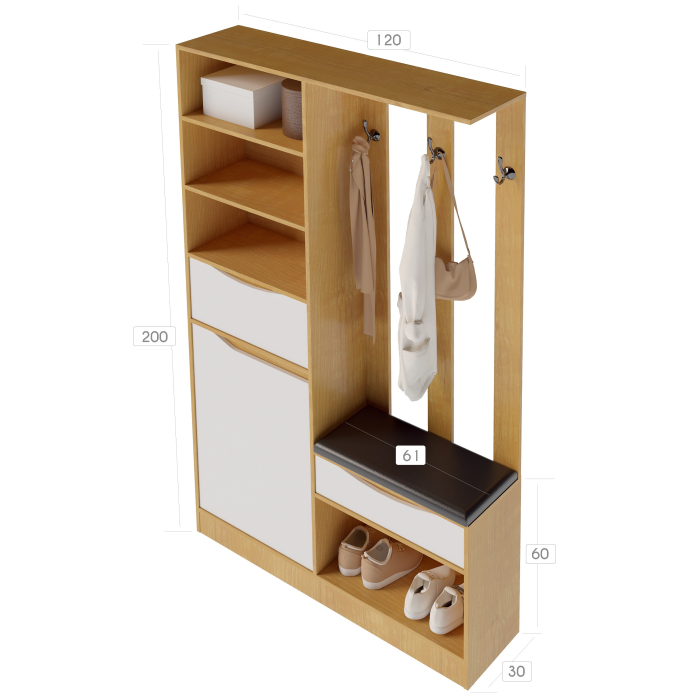 Cuier Luxor Cires/Alb 120x30x200 cm [9]