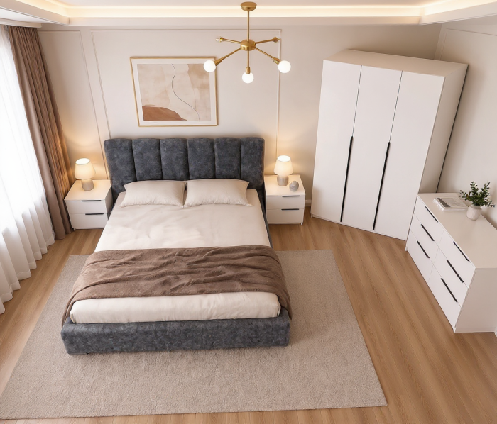 Dormitor Prestige 3 Usi cu pat tapitat  Acril Alb [4]