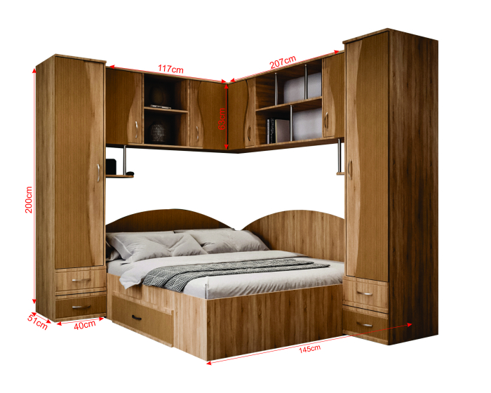 Dormitor Tineret Colt S, Sonoma-Trufe 187x51/247x200 cm [8]