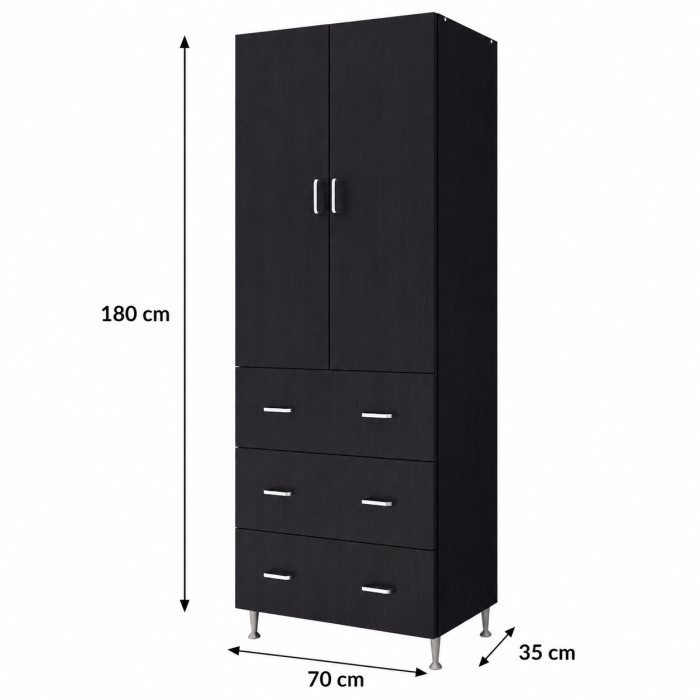 Dulap 2 Usi/ 3 Sertare Wenge 70x35x180 cm [5]