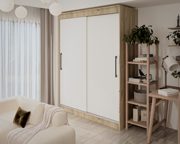Dulap UC MP1, 150x60x200 cm, Stejar K002 Alb