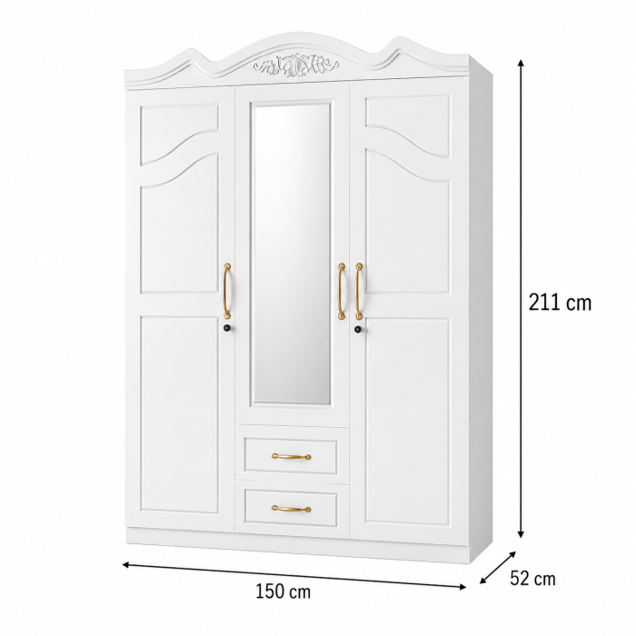 Dulap ZQW 033 MDF 3 Usi 2 Sertare  Alb 150x52x211 cm [5]