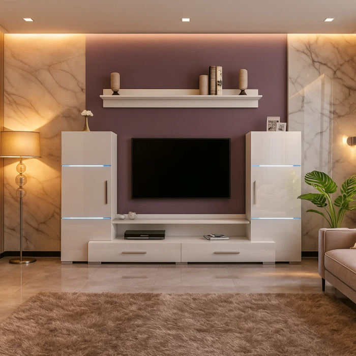 Living Domino 280x45x140 cm, MDF Alb Lucios